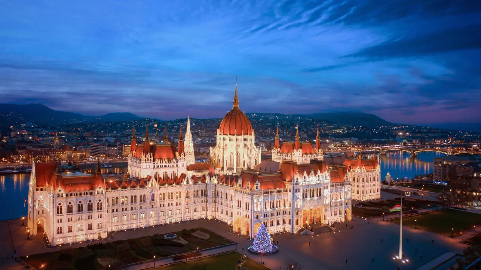 Budapest illuminated beside the Danube